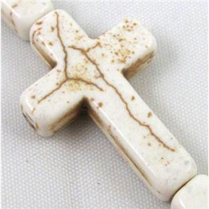 white synthetic Turquoise cross beads, approx 15x20mm