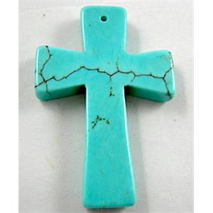 Chalky Turquoise Cross Pendant, blue, 30x45mm