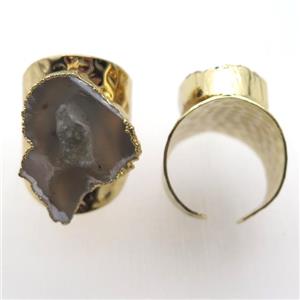 gray Agate Druzy Rings, copper, gold plated, approx 20-30mm, 20mm dia