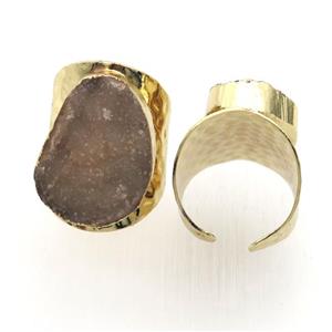 Agate Druzy Rings, copper, gold plated, approx 20-30mm, 20mm dia