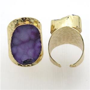 purple Agate Druzy Rings, copper, gold plated, approx 20-30mm, 20mm dia