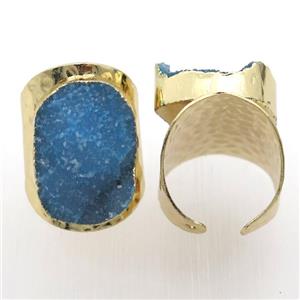 blue Agate Druzy Rings, copper, gold plated, approx 20-30mm, 20mm dia