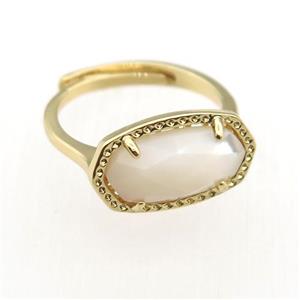 white MoonStone Rings, copper, gold plated, approx 7-14mm, 17mm dia