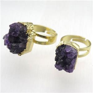 Amethyst druzy Ring, copper, gold plated, approx 14-18mm, 18mm dia