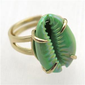 green Conch shell Ring, copper, gold plated, approx 15-20mm