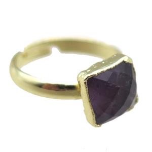 Amethyst Rings, square, gold plated, approx 10mm, 20mm dia