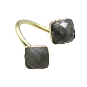 Labradorite Rings, square, gold plated, approx 8mm, 20mm dia