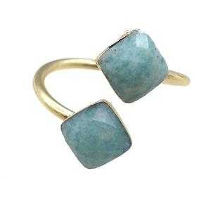 Amazonite Rings, square, gold plated, approx 8mm, 20mm dia