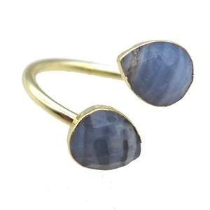 Blue Lace Agate Rings, gold plated, approx 8x10mm, 20mm dia