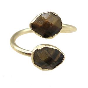 Tiger eye stone Rings, gold plated, approx 8x10mm, 20mm dia