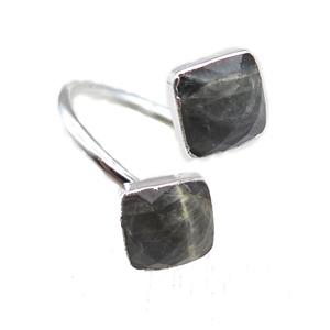 Labradorite Rings, square, silver plated, approx 8mm, 20mm dia
