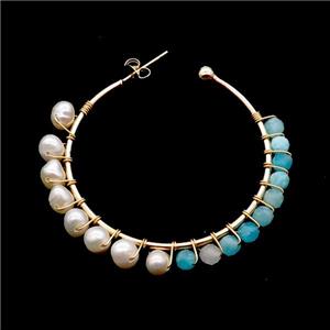 Pearl Copper Stud Earring With Green Amazonite Gold Plated, approx 3mm, 5mm, 45mm dia
