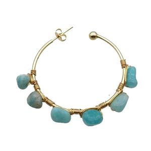 Green Amazonite Copper Stud Earring Gold Plated, approx 6-9mm, 40mm dia