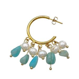 Green Amazonite Pearl Copper Stud Earring Gold Plated, approx 5-8mm, 6mm, 22mm dia