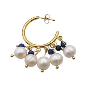 Pearl Lapis Copper Stud Earring Gold Plated, approx 8mm, 3mm, 22mm dia