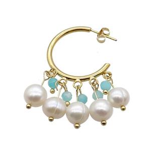 Pearl Amazonite Copper Stud Earring Gold Plated, approx 8mm, 3mm, 22mm dia