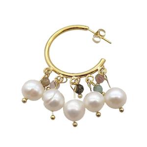 White Pearl Tourmaline Copper Stud Earring Gold Plated, approx 8mm, 3mm, 22mm dia