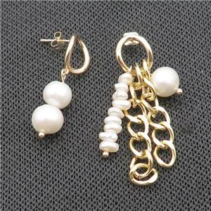 White Pearl Copper Stud Earring Gold Plated, approx 8mm, 40mm, 30mm, 10-12mm