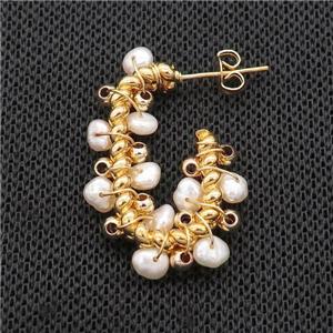 White Pearl Copper Stud Earring Gold Plated, approx 4mm, 20-30mm