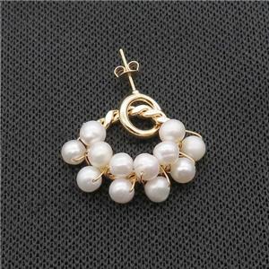 White Pearl Copper Stud Earring Gold Plated, approx 6mm, 25-30mm