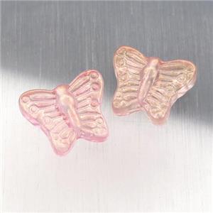 pink crystal glass butterfly beads, approx 13-15mm