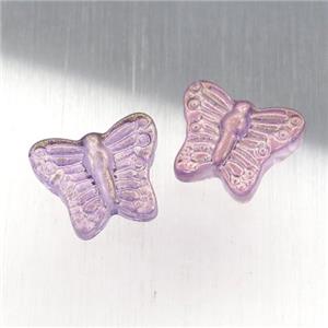 purple crystal glass butterfly beads, approx 13-15mm