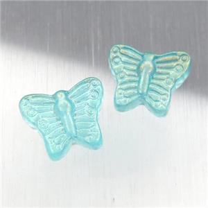 teal crystal glass butterfly beads, approx 13-15mm