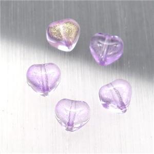 purple crystal glass heart beads, approx 6mm