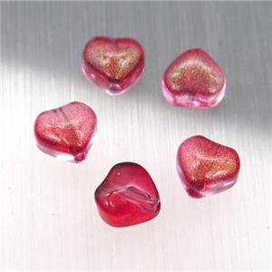 red crystal glass heart beads, approx 6mm