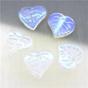 clear crystal glass leaf beads, AB-color electroplated, approx 15mm