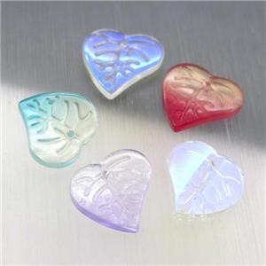 crystal glass leaf beads, mixed color, approx 15mm