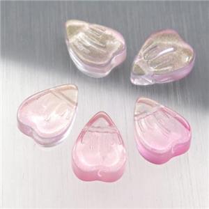 pink crystal glass heart beads, approx 9-12mm