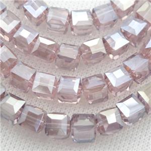 lt.purple Chinese Crystal Glass Beads, faceted cube, approx 7.5mm, 98pcs per st
