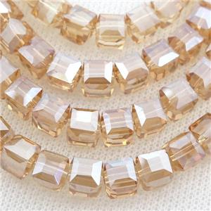 gold champagne Chinese Crystal Glass Beads, faceted cube, approx 7.5mm, 98pcs per st