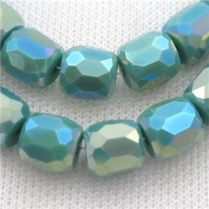 green Jadeite Glass Beads, faceted barrel, approx 10mm, 50pcs per st