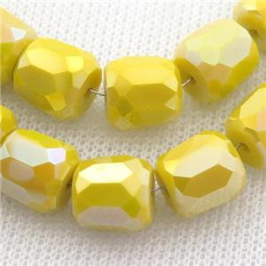 yellow Jadeite Glass Beads, faceted barrel, approx 10mm, 50pcs per st