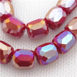 red Jadeite Glass Beads, faceted barrel, approx 10mm, 50pcs per st