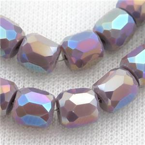 Jadeite Glass Beads, faceted barrel, purple AB-color, approx 10mm, 50pcs per st