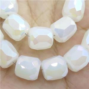 white cream Jadeite Glass Beads, faceted barrel, approx 10mm, 50pcs per st