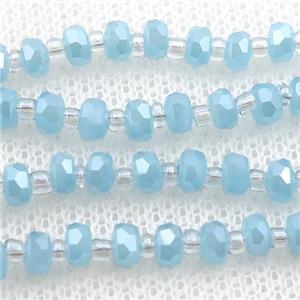 blue Jadeite Glass Beads, faceted rondelle, approx 4mm, 62cm length