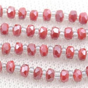 red Jadeite Glass Beads, faceted rondelle, approx 4mm, 60cm length