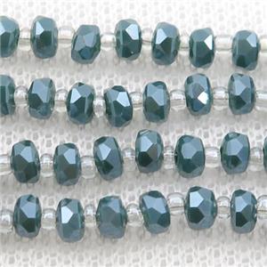 peacockgreen Jadeite Glass Beads, faceted rondelle, approx 4mm, 62cm length