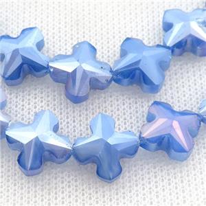 blue Crystal Glass cross Beads, approx 14mm, 50pcs per st