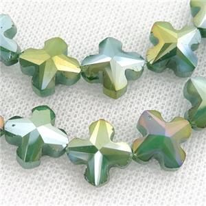 green Crystal Glass cross Beads, approx 14mm, 50pcs per st