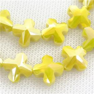 yellow Crystal Glass cross Beads, approx 14mm, 50pcs per st