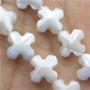 white cream Crystal Glass cross Beads, approx 14mm, 50pcs per st