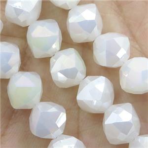 white cream Jadeite Glass Beads, freeform, approx 9mm, 60pcs per st