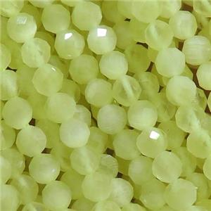 olive Cat eye stone Beads, faceted round, approx 3mm