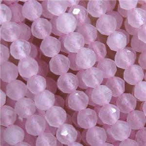 pink Cat eye stone Beads, faceted round, tiny, approx 3mm