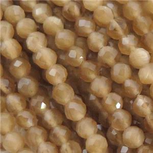 Cat eye stone Beads, faceted round, approx 3mm